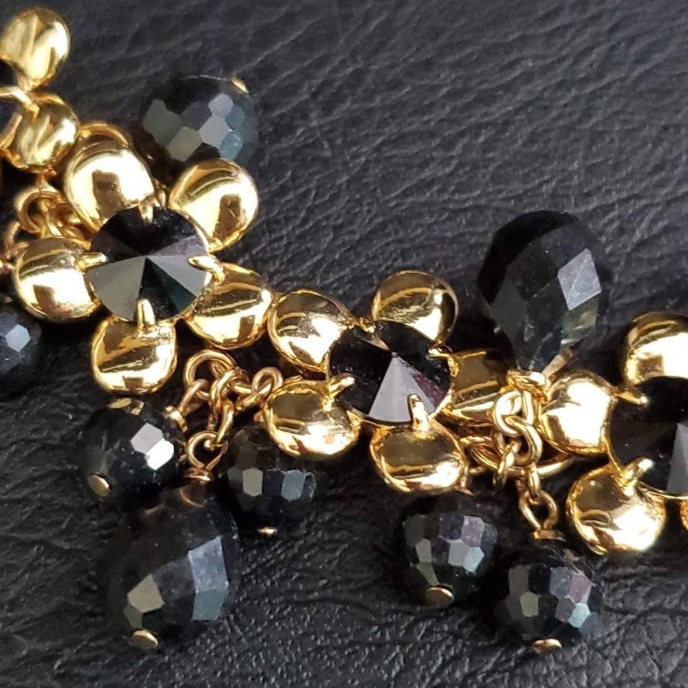 Kate Spade Sunset Blooms Gold Tone Black Faceted Bead Floral Statement Necklace - Picture 6 of 6